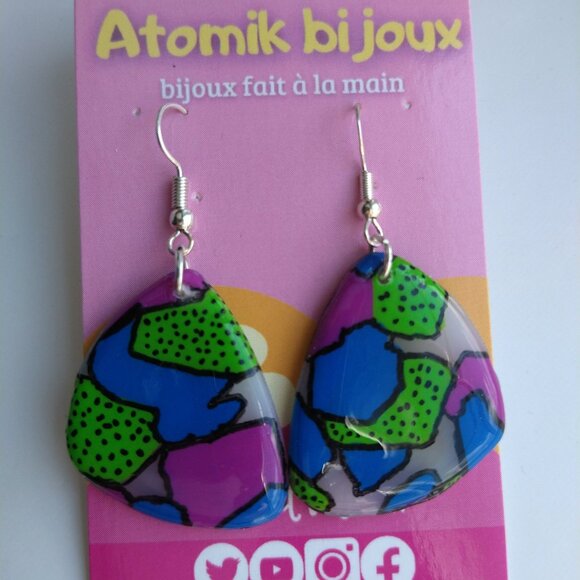 Boucles d’oreilles en pâte polymère faites à la main de couleur multicolore - Picture 4 of 7